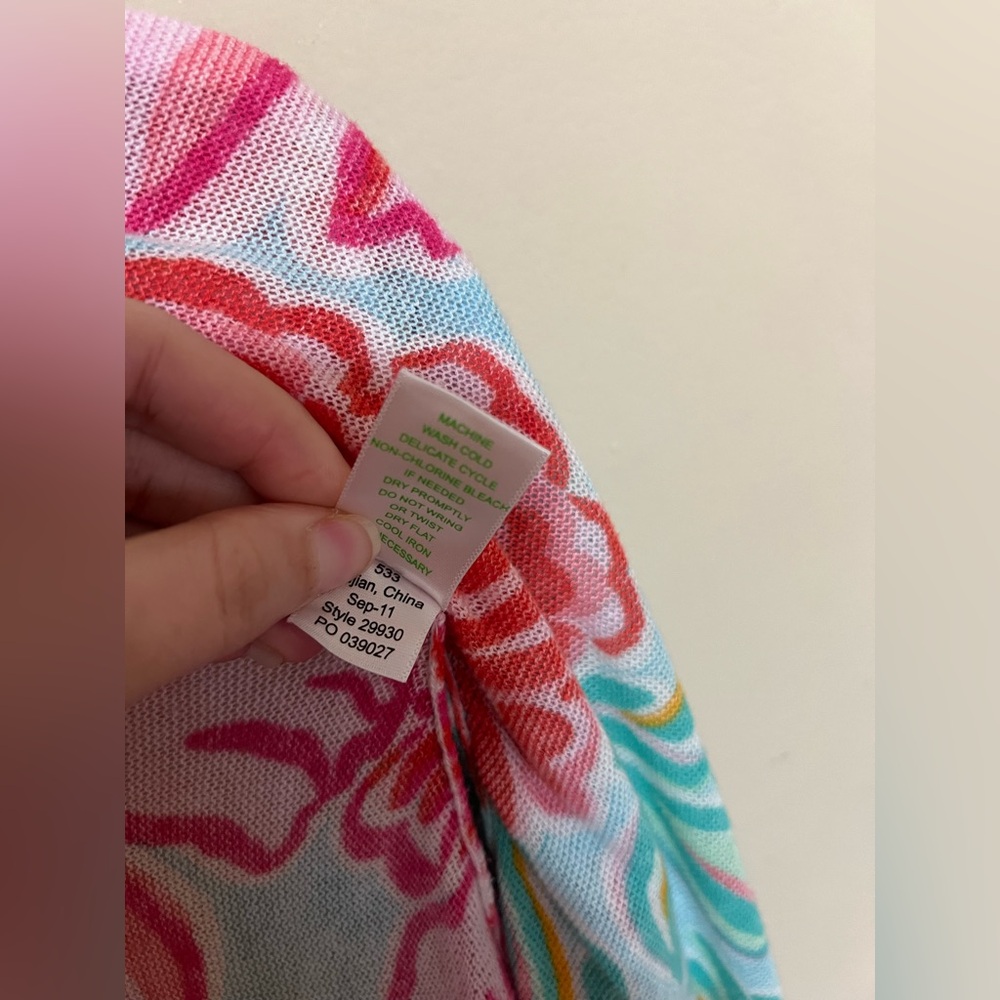 Lilly Pulitzer L/XL Open Swing Cardigan Shawl Swing Teal Pink Draped Jacey - Picture 9 of 11